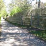 En dobbelt låge med 2- vejs luk er flot integreret i det lodrette pilehegn i Tisvilde,. Hegnet omkranser hele grunden, og der er flere låger strategisk placeret i hegnet. Pilen er 3- årig af pilesorten Engelsk Viminalis.