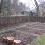 L- formet pilehegn indkranser urtehaven.